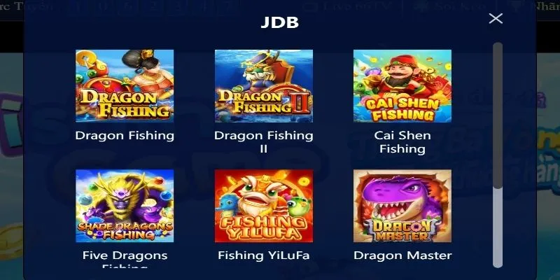 Sảnh JDB cung cấp đa dạng game săn cá hấp dẫn